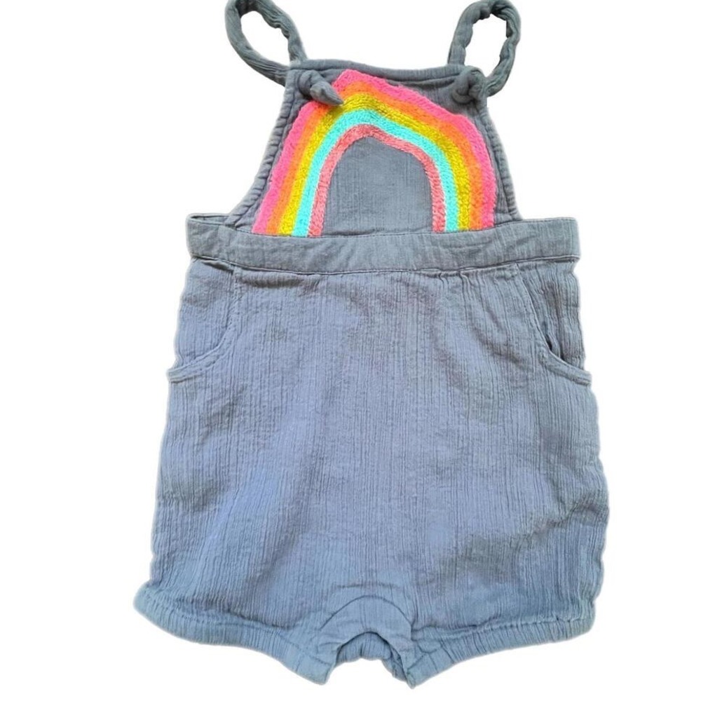 Mimi & Maggie Romper Blue Rainbow Patch Cotton Gauze Sunsuit 24M